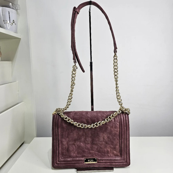 BCBG Paris Carmen Large Textured Leather Chain Shoulder Handbag Mauve Purple - Picture 4 of 15